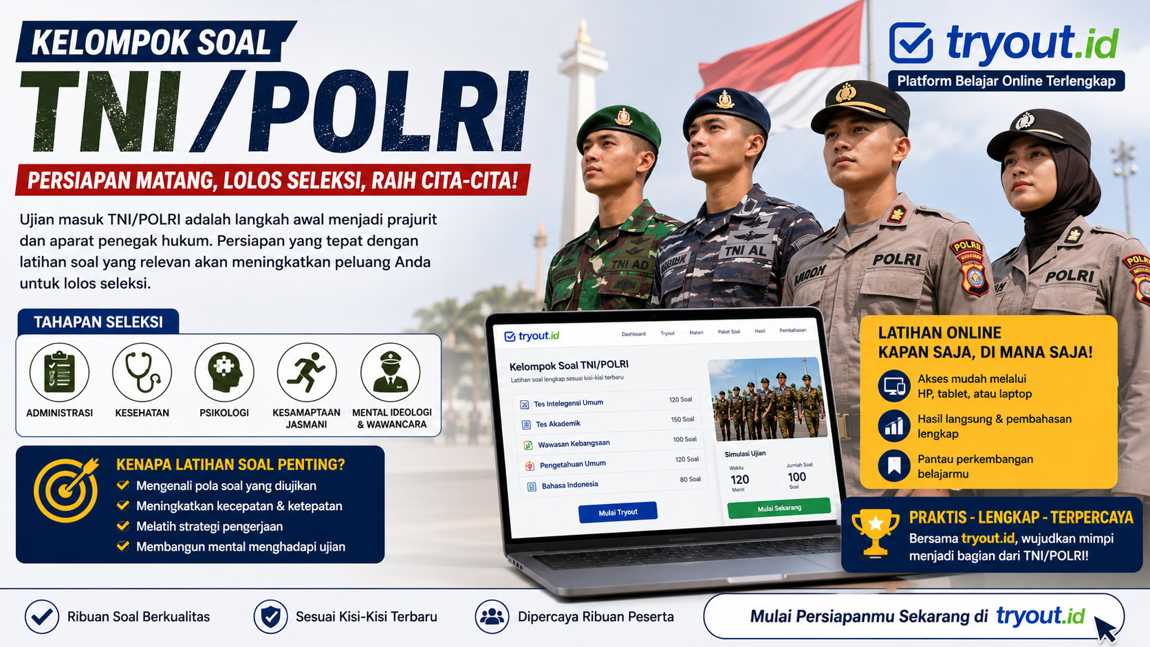 Kelompok Soal TNI/POLRI: Persiapan Lebih Matang dengan Latihan Online di Tryout.id